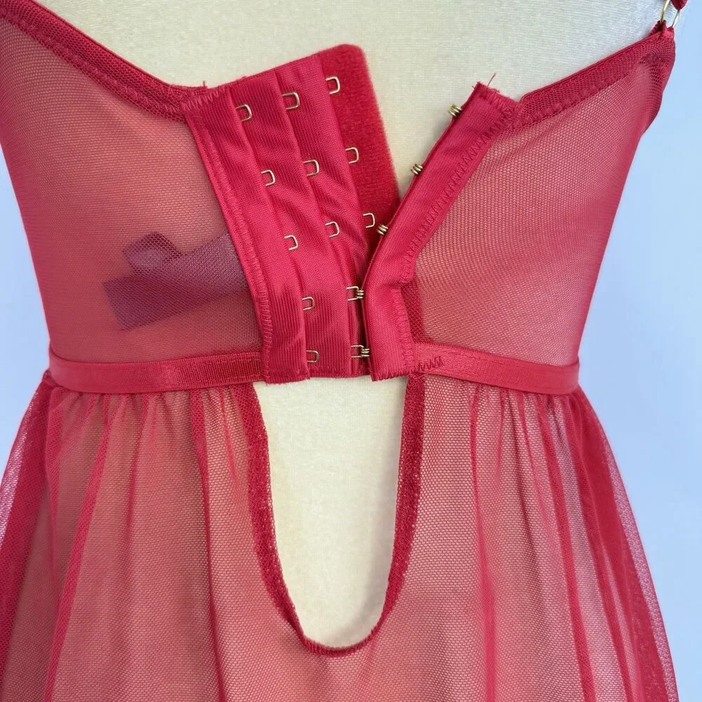 Daisy Fuentes Babydoll Red Chiffon Lace Size M Lingerie Festival Slip Dress Sexy